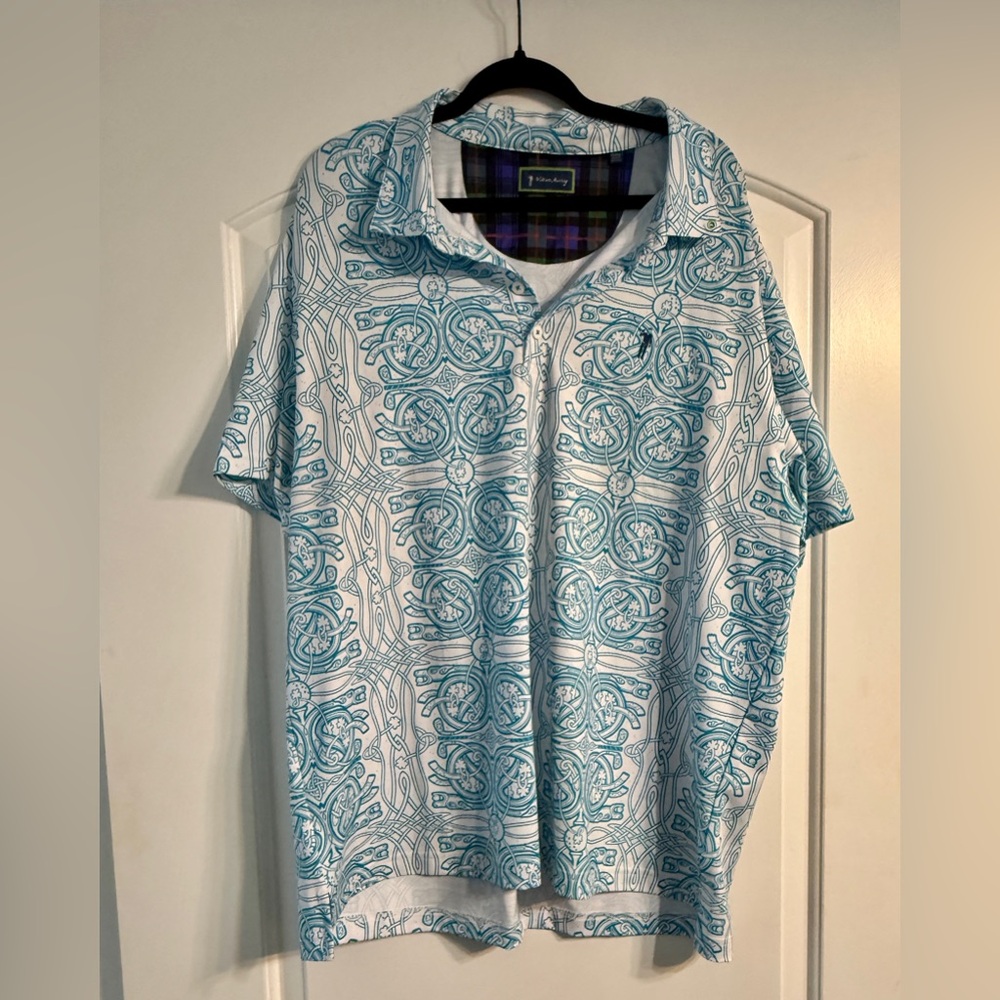 William Murray Polo XXL White Teal Celtic Knot Golf Shirt Golfcore Preppy